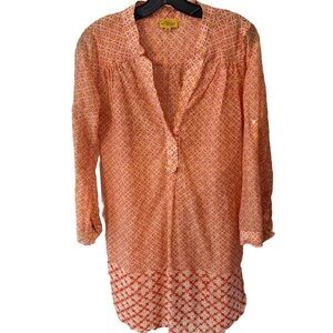 Roberta Roller Rabbit Orange SILK & Cotton Tunic Top/cover Up Women's Sz XS